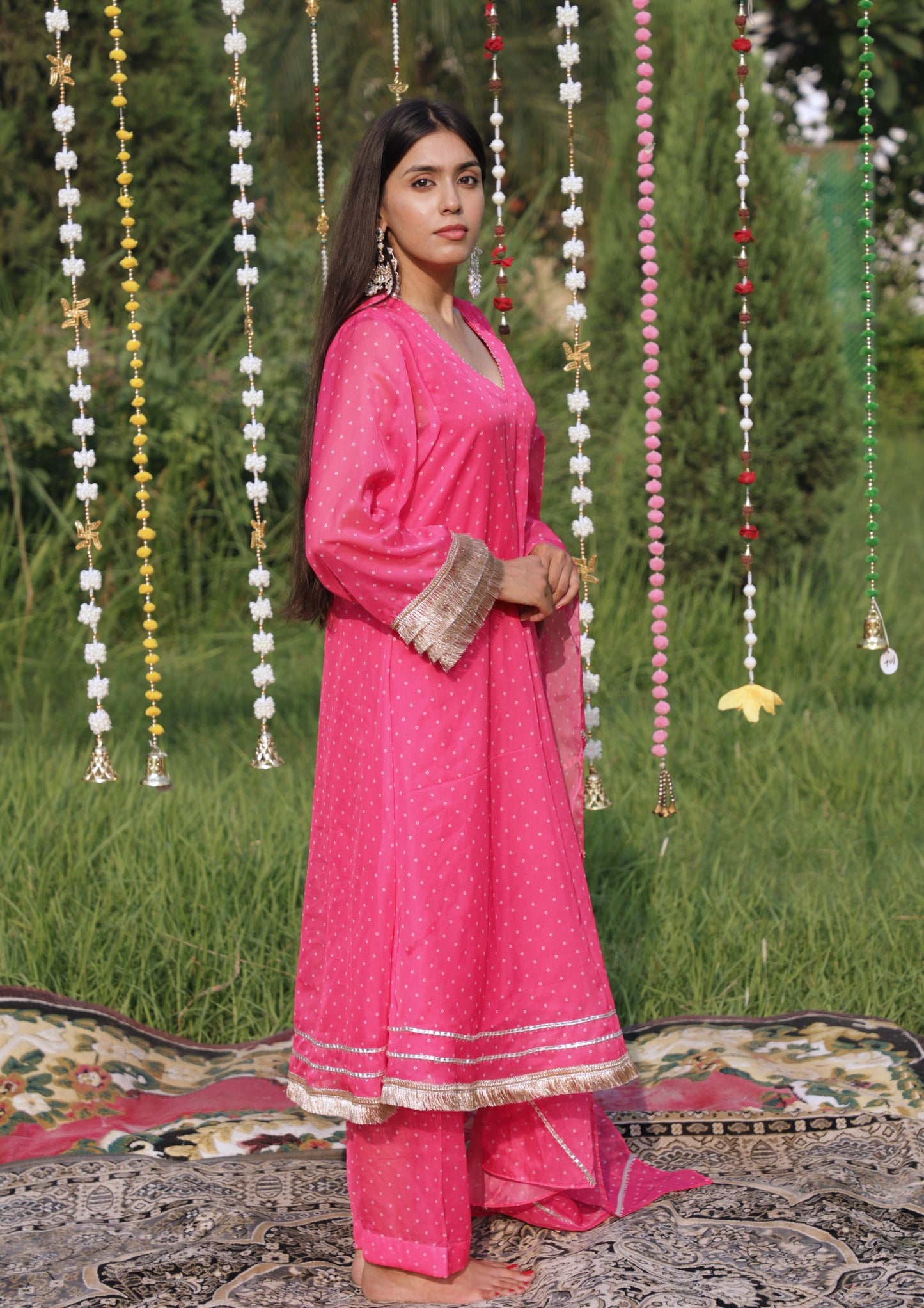 Pink Bandhai Suit set