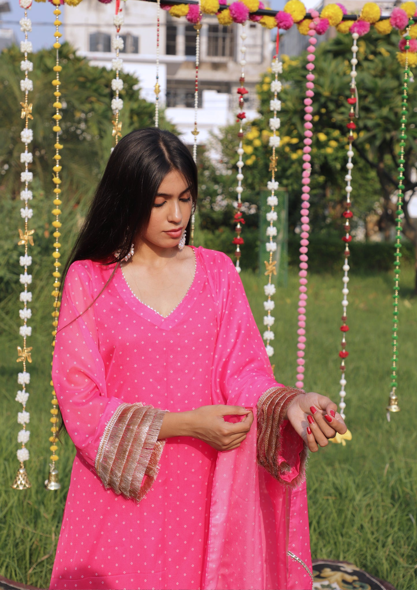 Pink Bandhani Kurta Twinning set