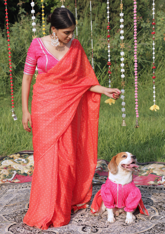 Orange Bandhani Lehenga Twinning set