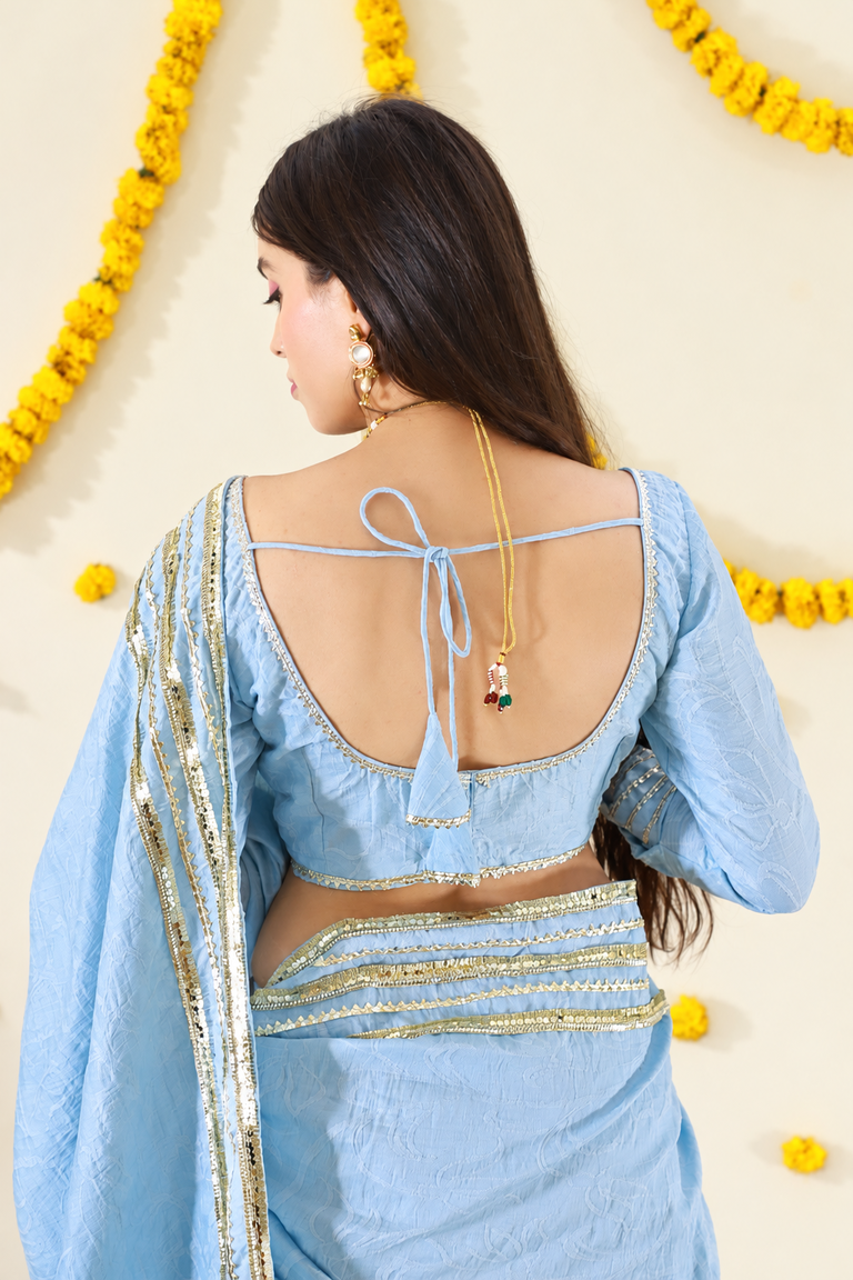 Blue Sharara Saree set