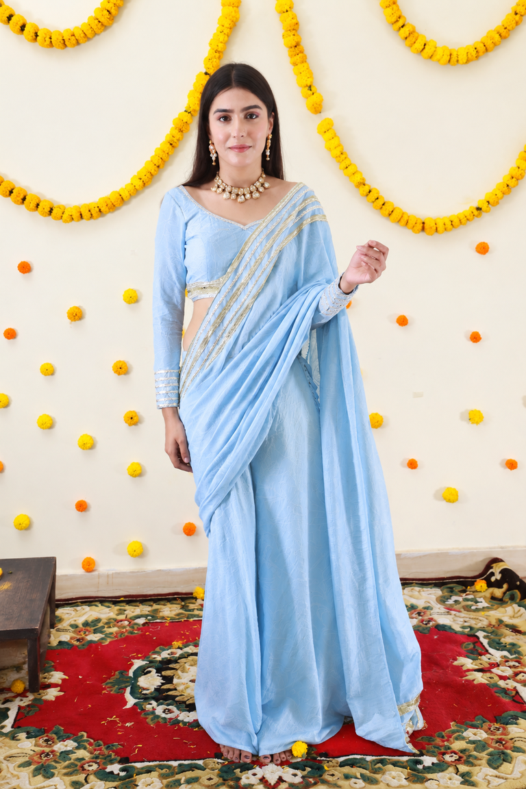 Blue Sharara Saree set