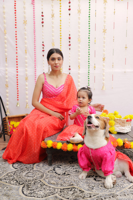 Orange Bandhani Lehenga Twinning set