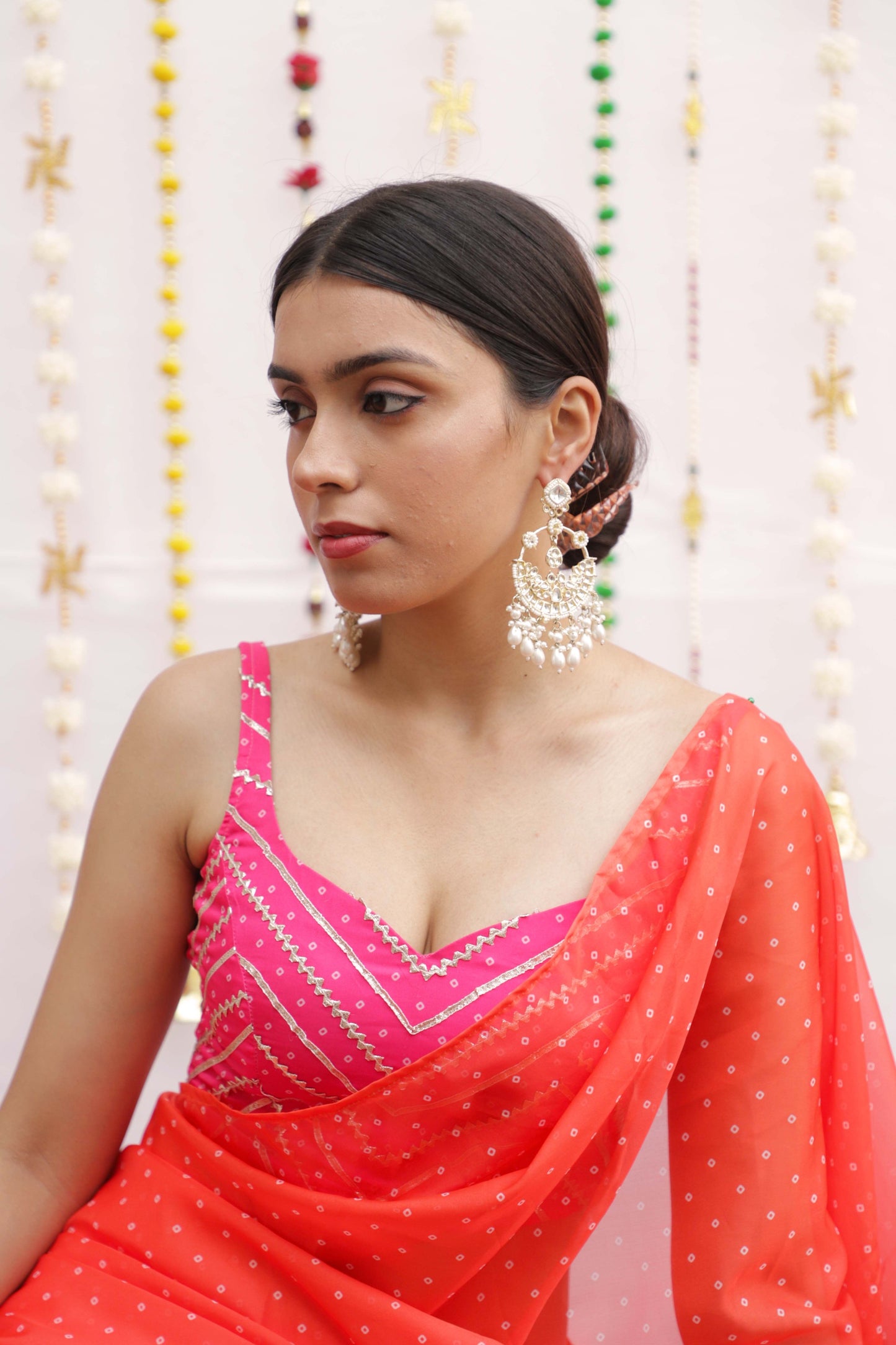 Orange Pre-pleated Saree-Strapy blouse Set