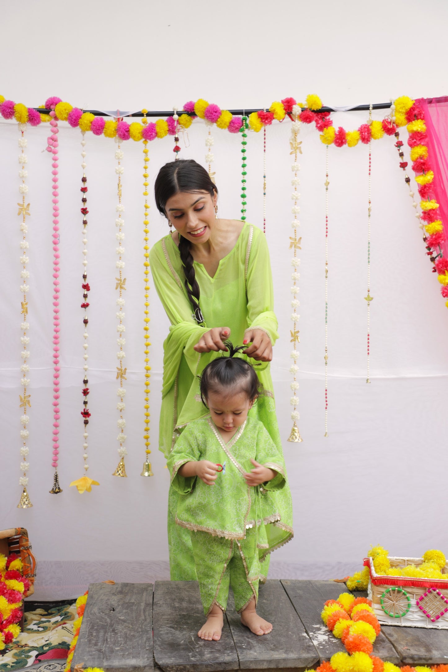 Green Floral Print Twinning set