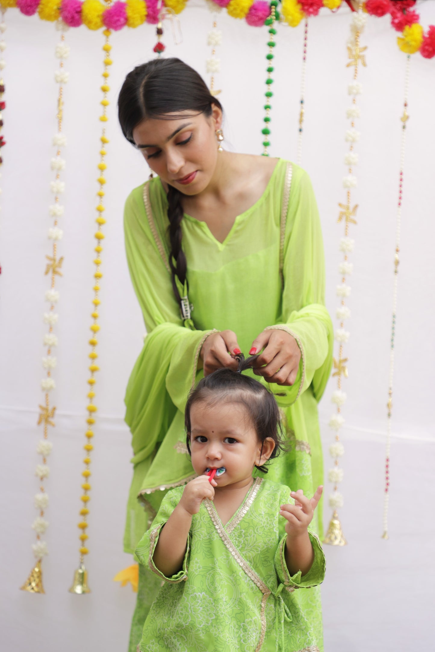 Green Floral Print Twinning set