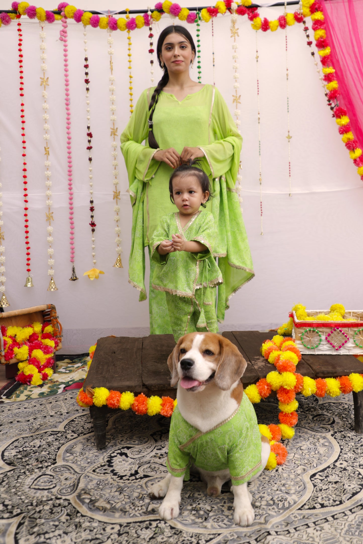 Green Floral Angrakha Twinning Set