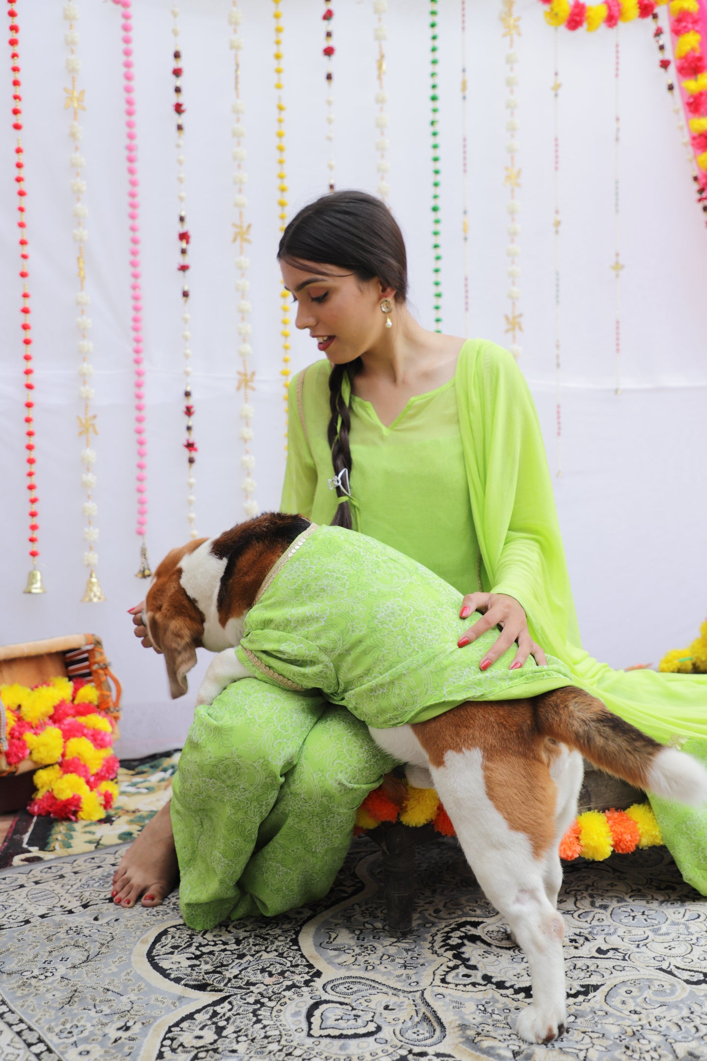 Green Floral Angrakha Twinning Set