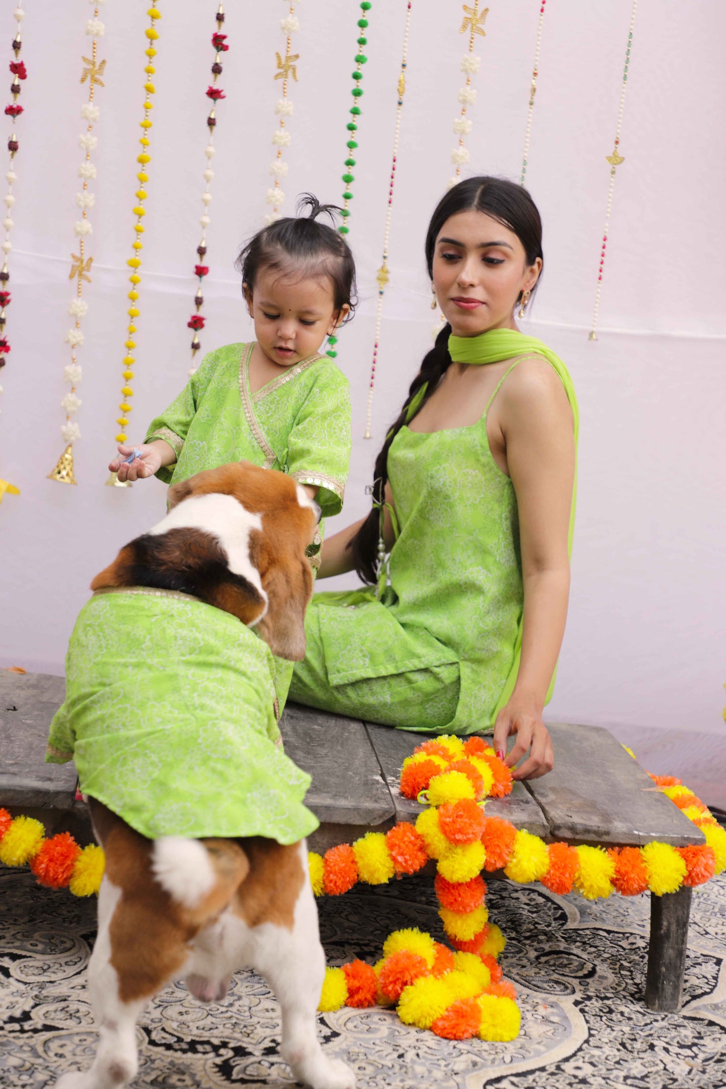 Green Floral Kurta Twinning Set