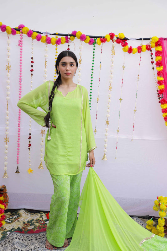Green Chiffon Shirt Suit set