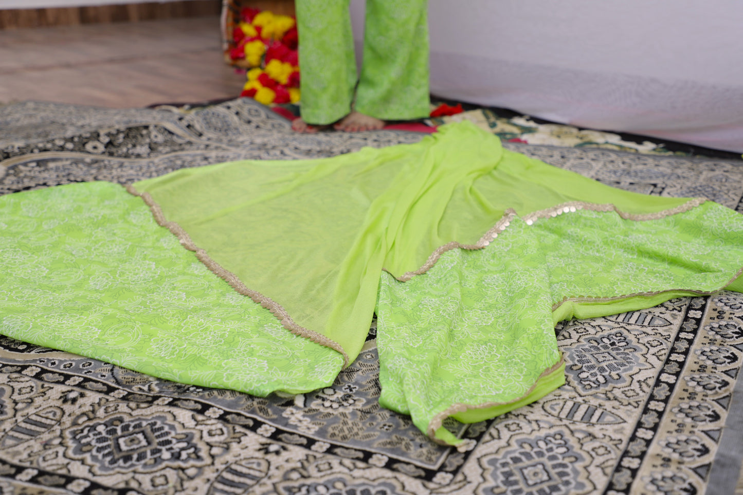 Green Chiffon Shirt Suit set