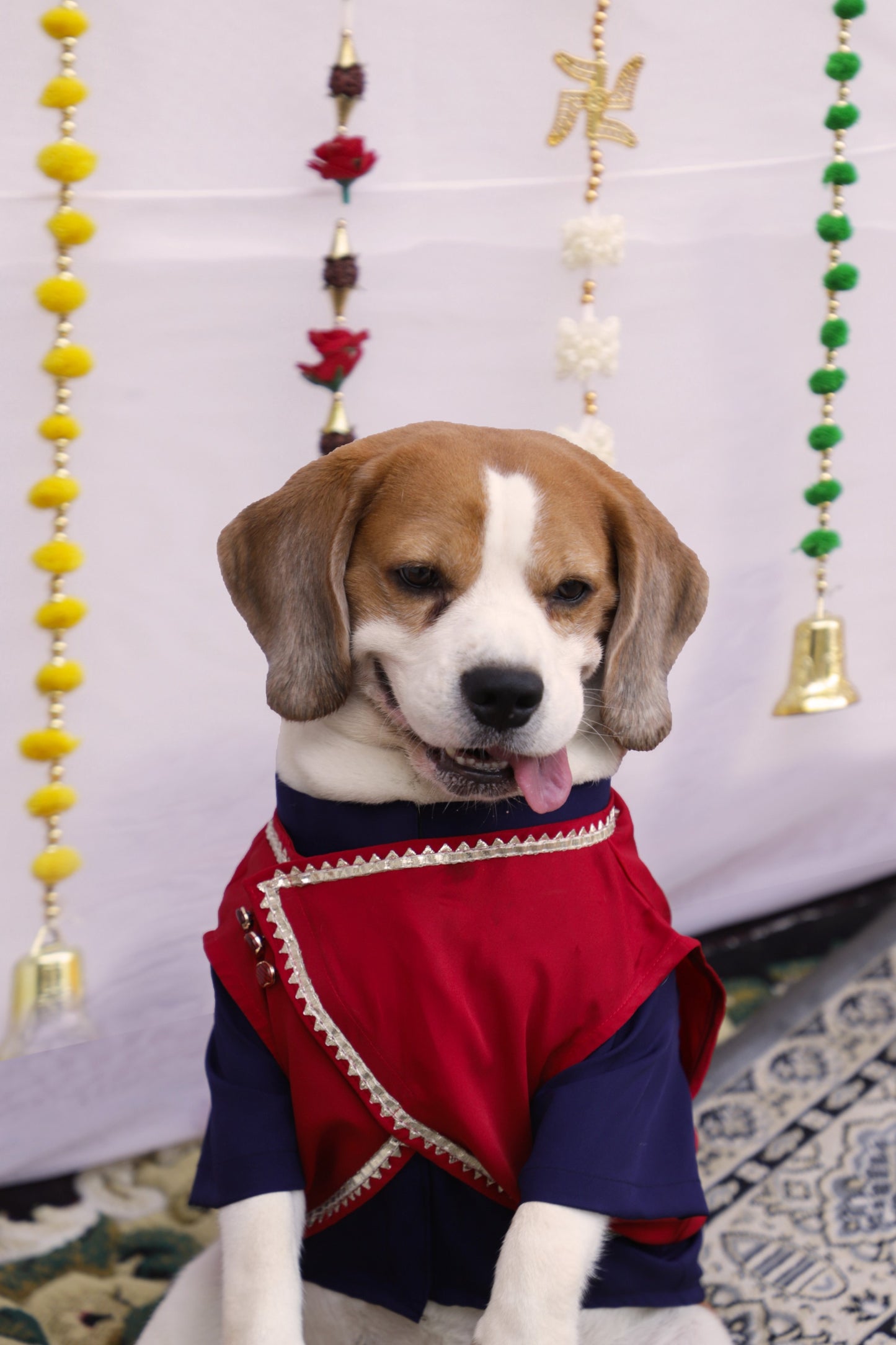 Navy Blue-Red Nehru Jacket Kurta Set