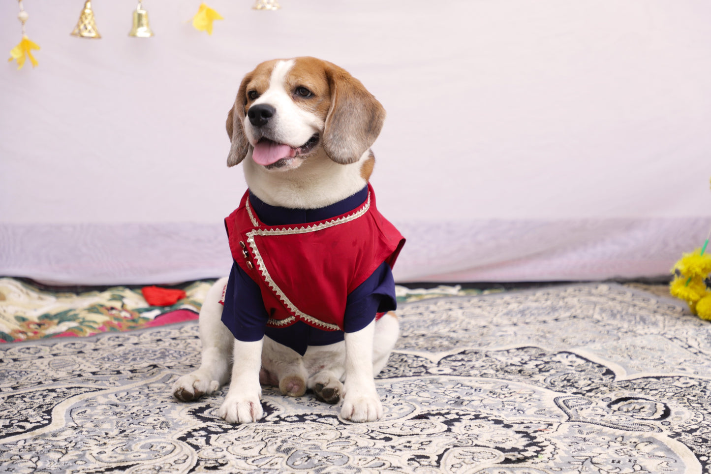 Navy Blue-Red Nehru Jacket Kurta Set