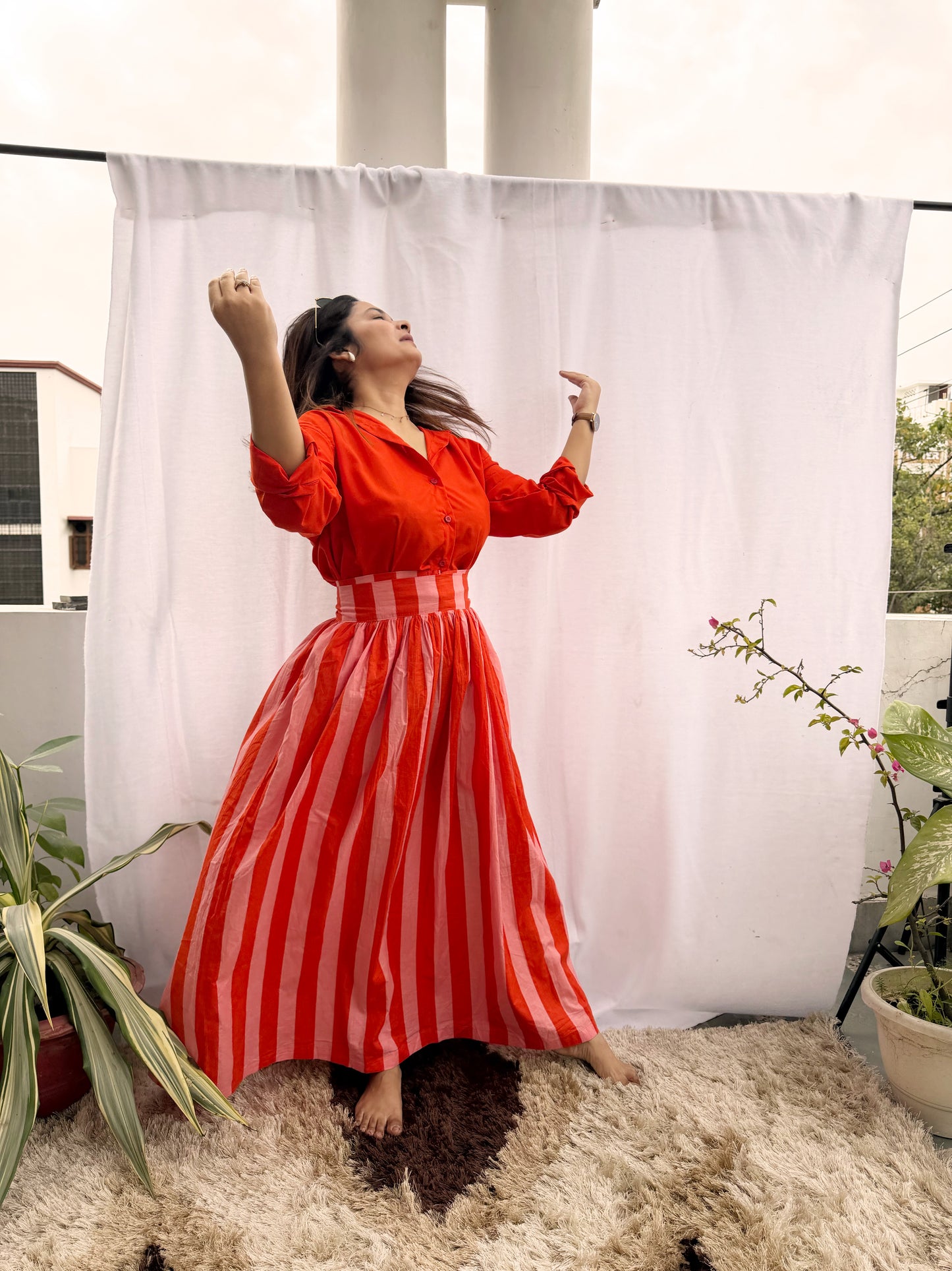 Orange Stripped Skirt Set