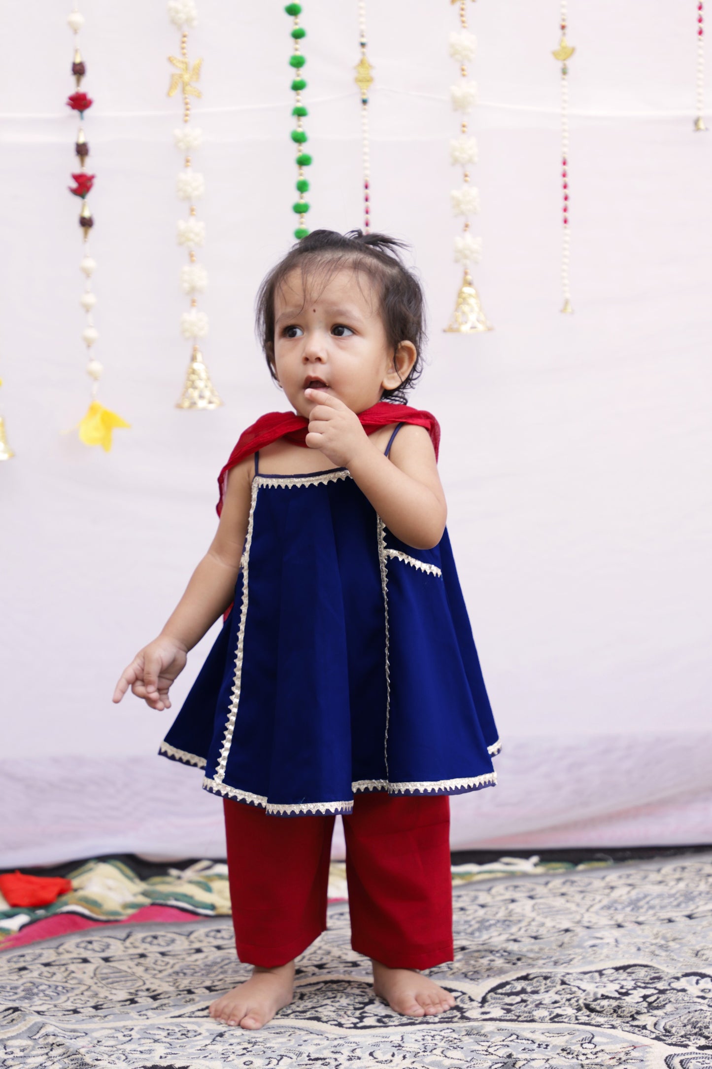 Navy Blue Noodle Strap Kurta set