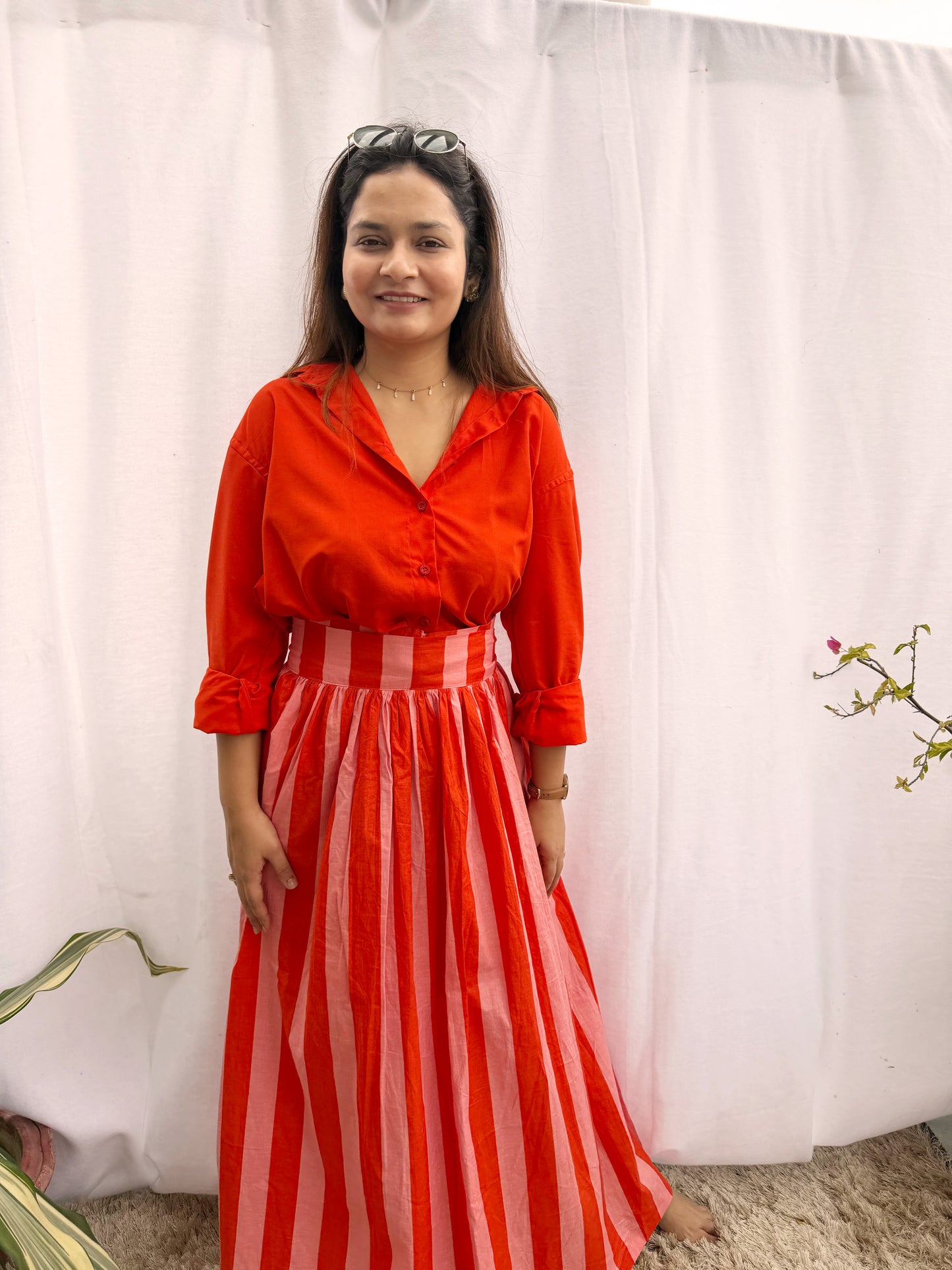 Orange Stripped Skirt Set