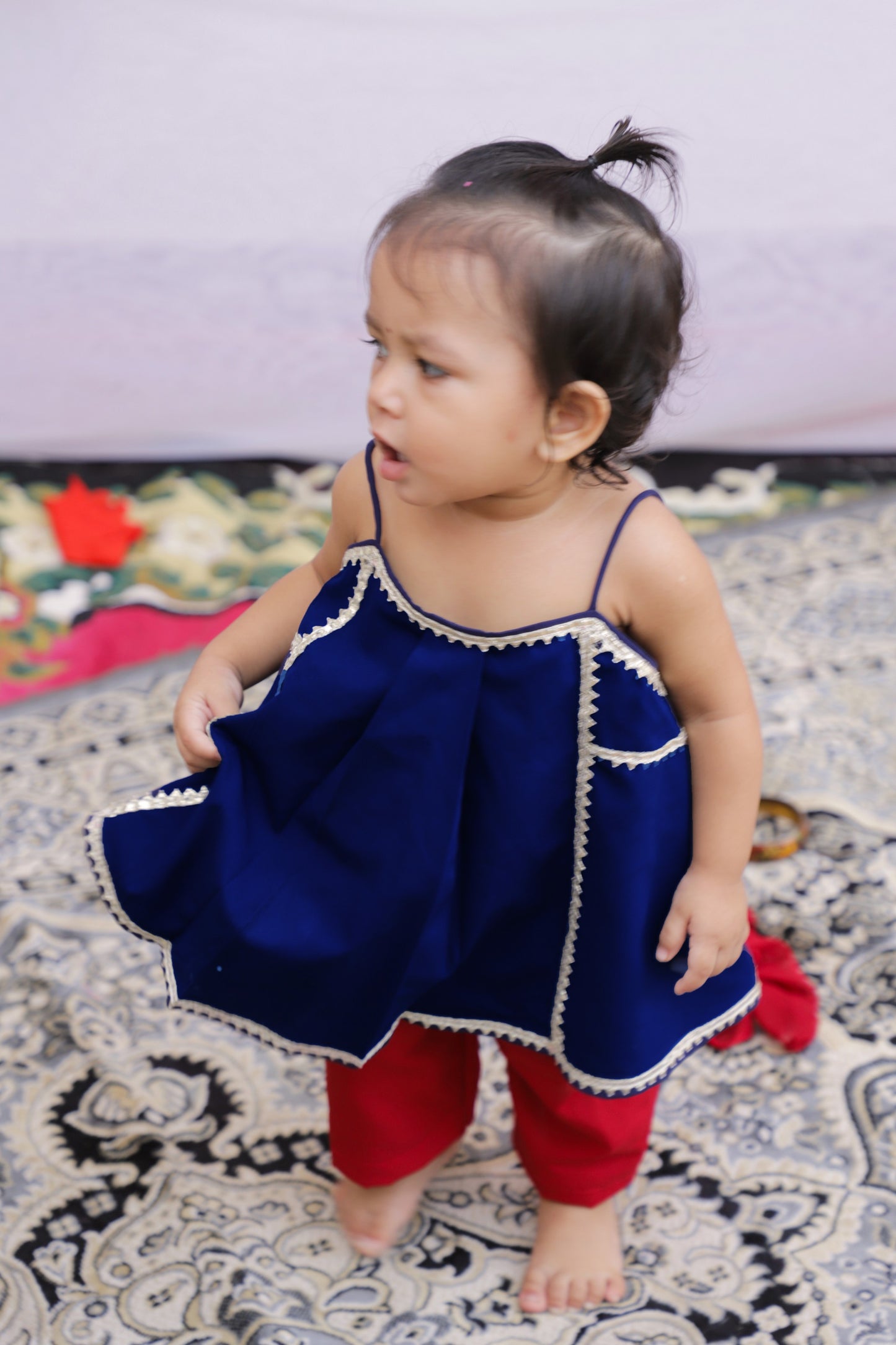 Navy Blue Noodle Strap Kurta set