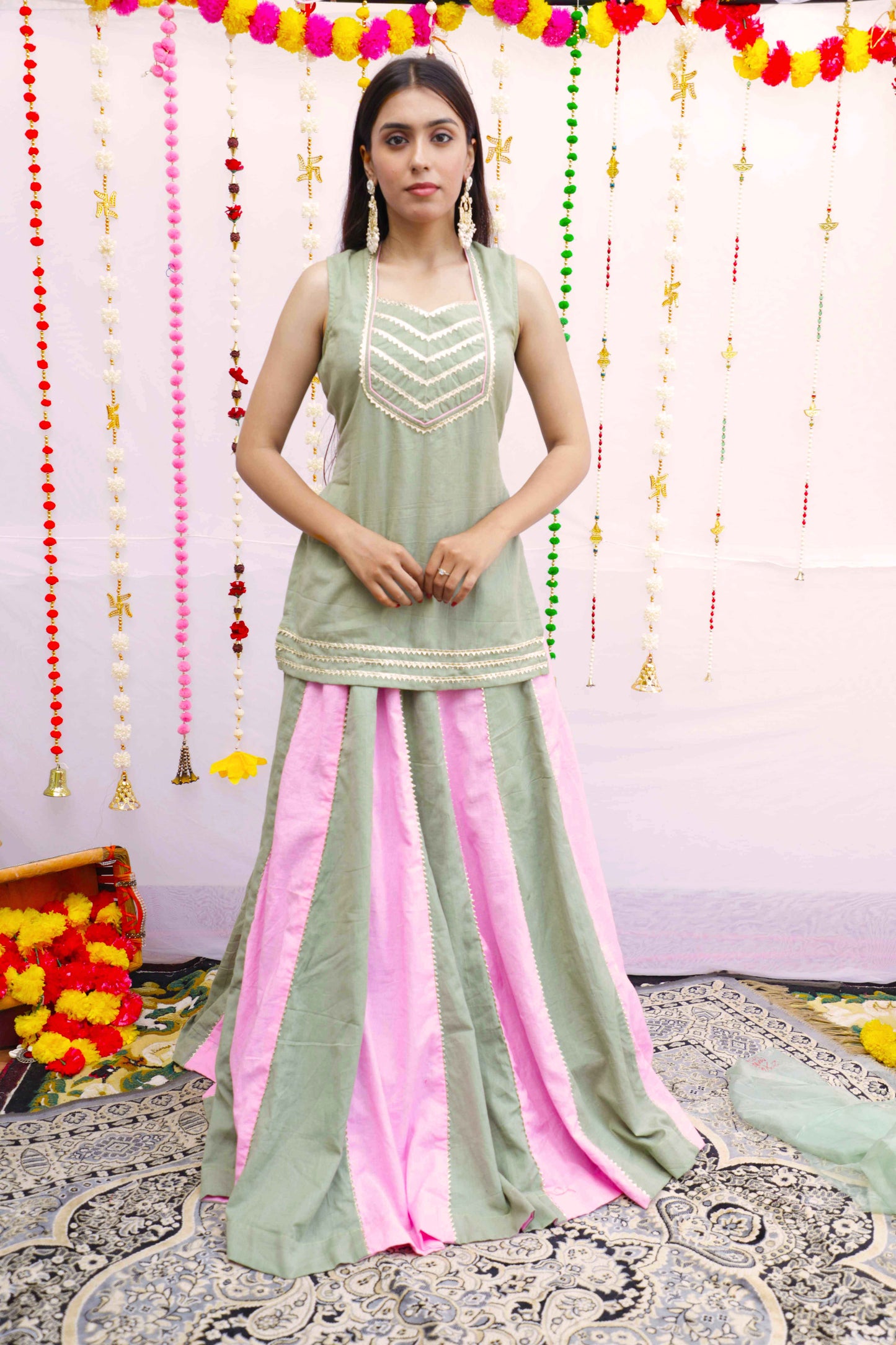 Pista-Pink Lehenga Twinning Set
