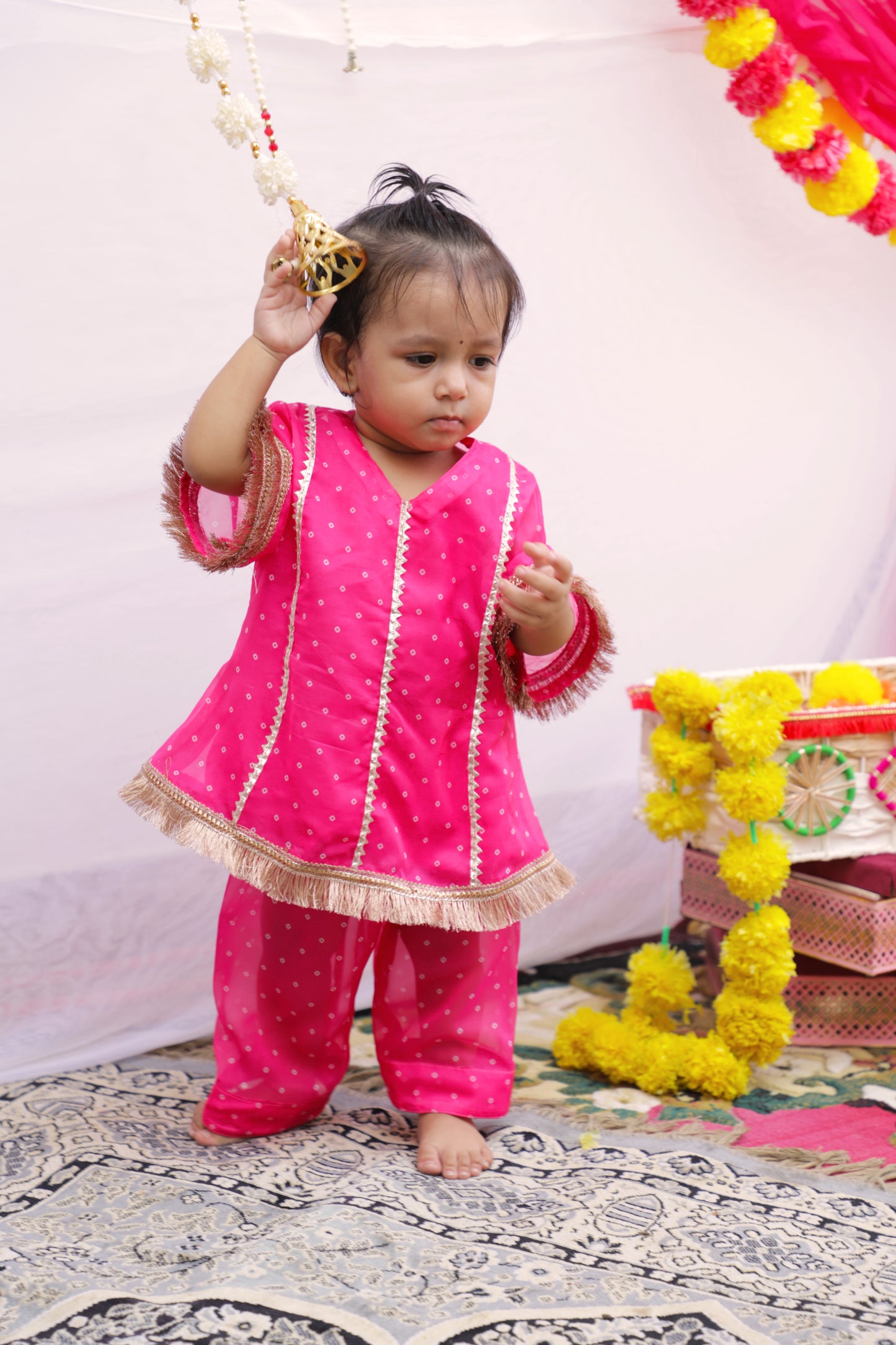Pink Bandhani Kurta set