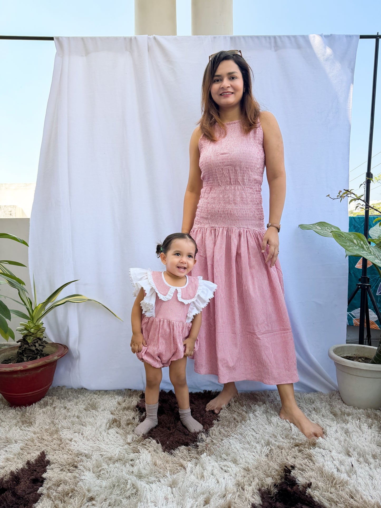 Red Gingham Dress Twinning Set