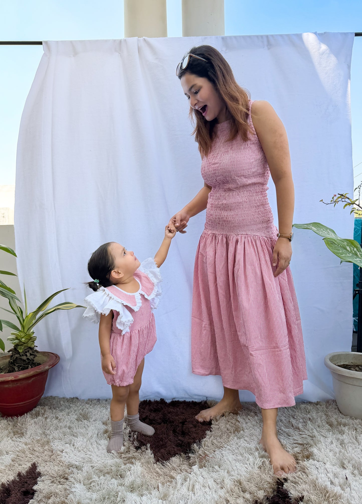 Red Gingham Dress Twinning Set