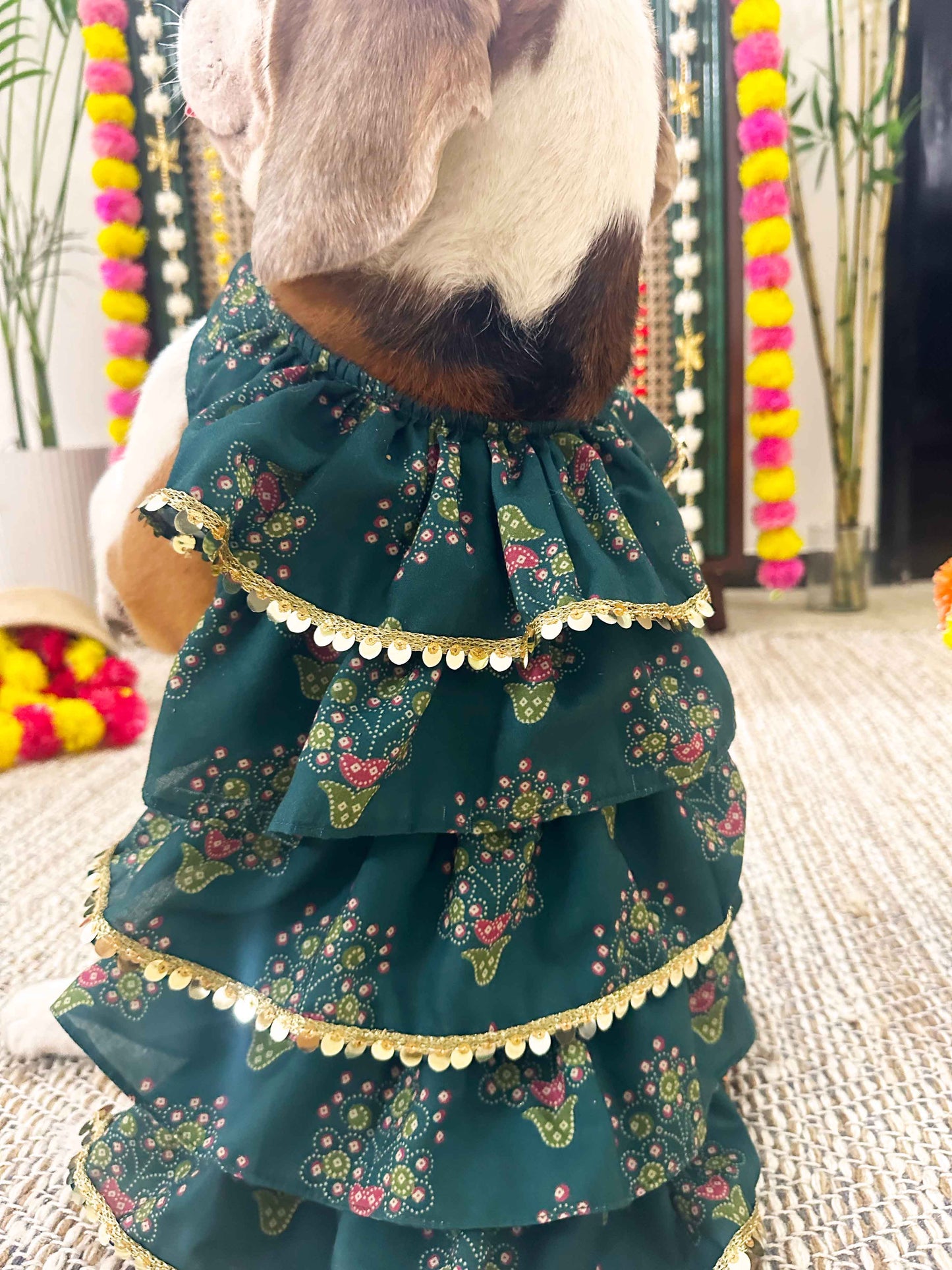 Green Floral Ruffle Dress