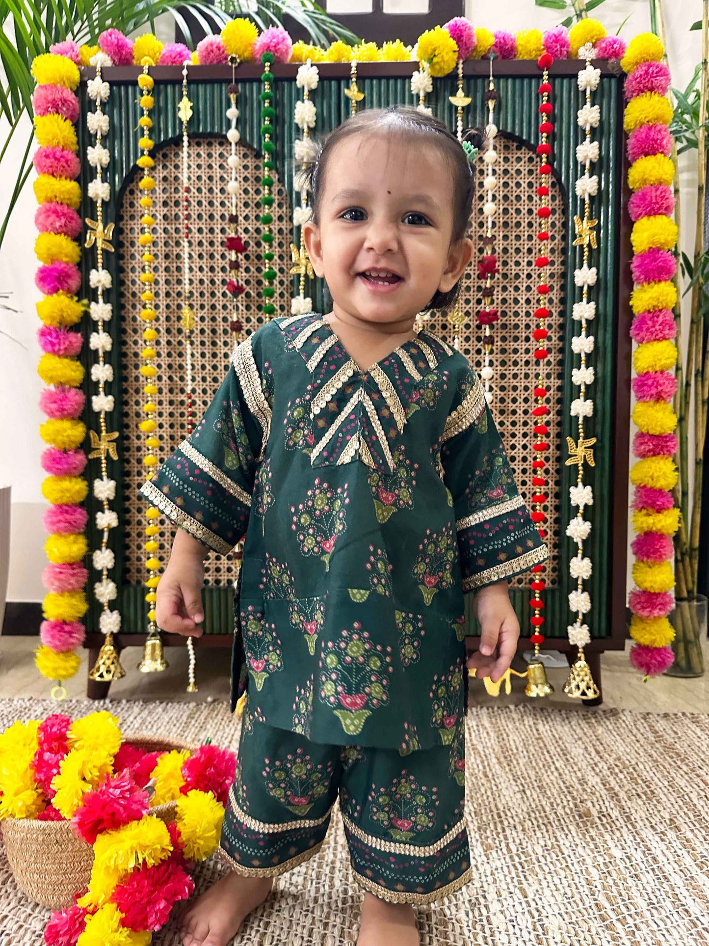 Green Floral Pakistani Kurta set
