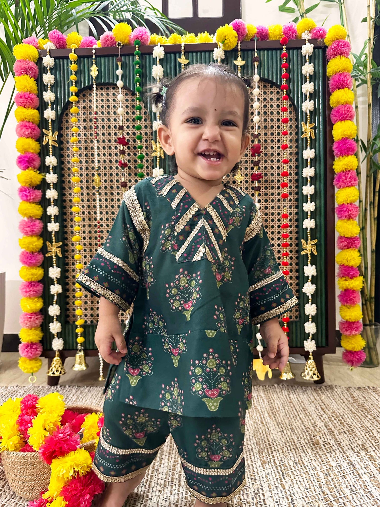 Green Floral Pakistani Kurta set