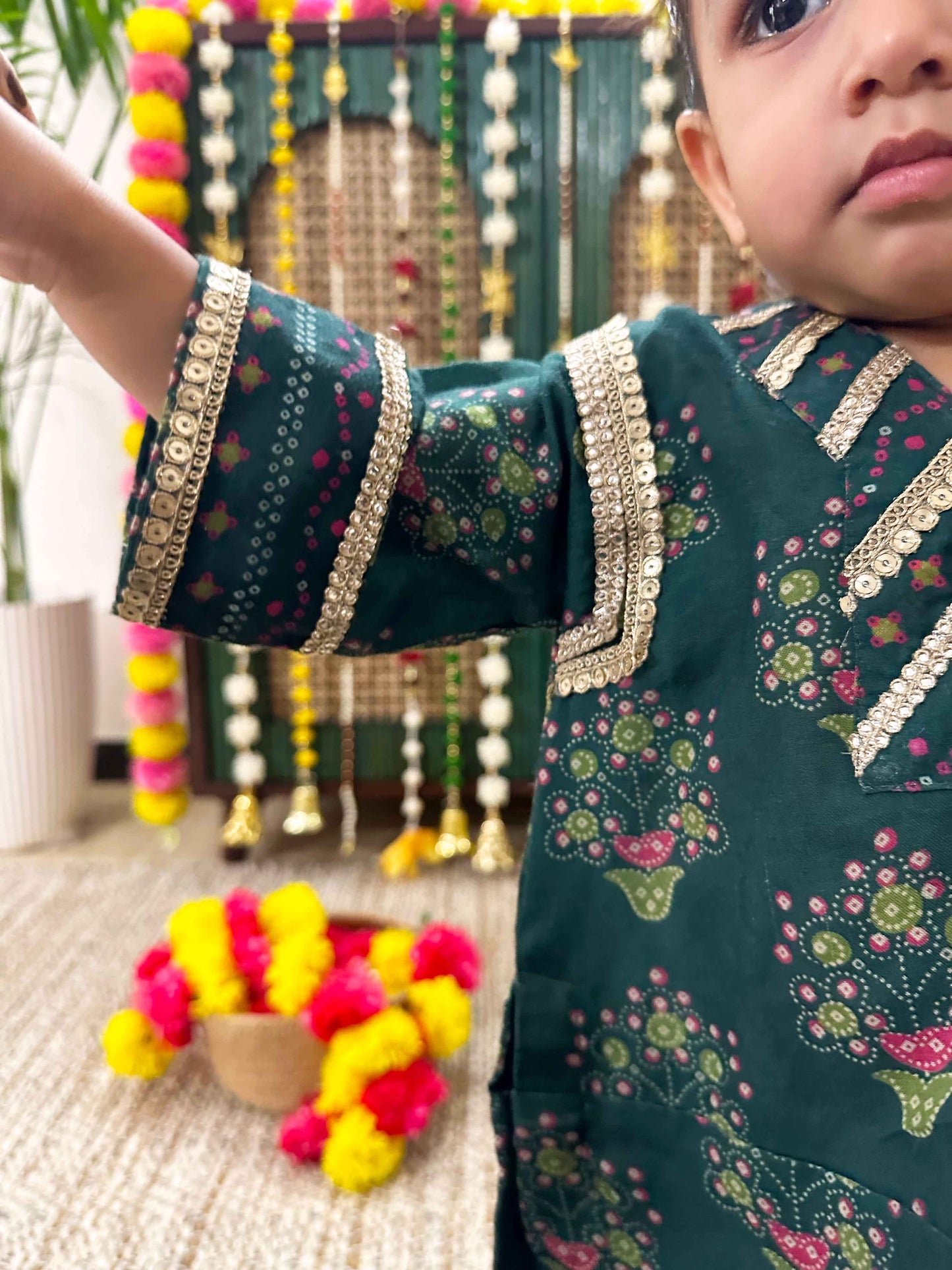 Green Floral Pakistani Kurta set