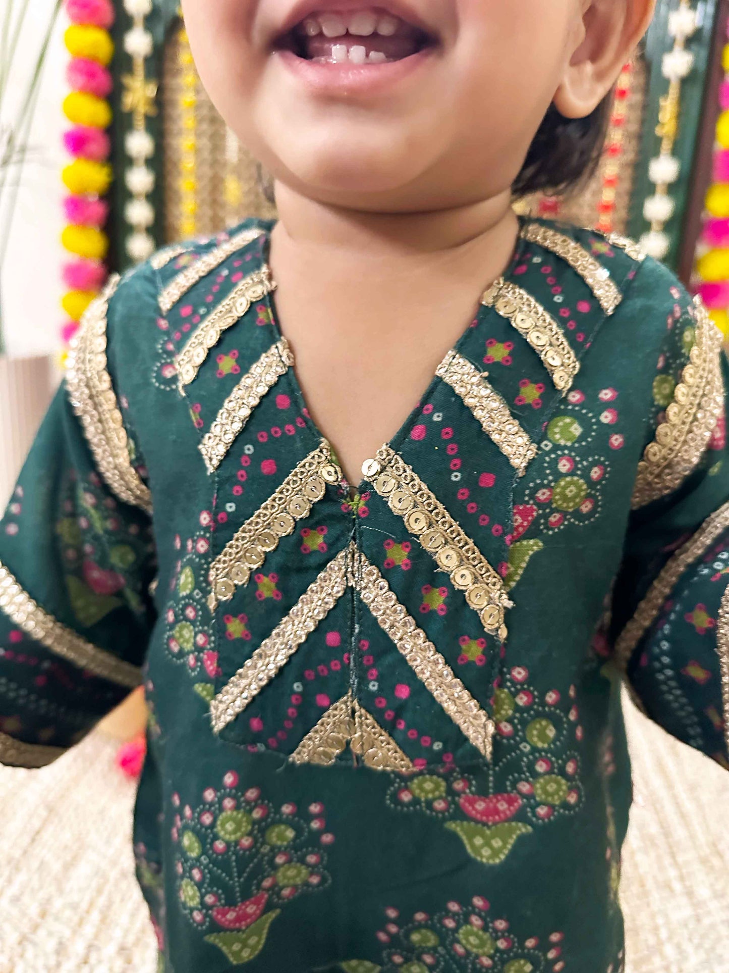 Green Floral Pakistani Kurta set