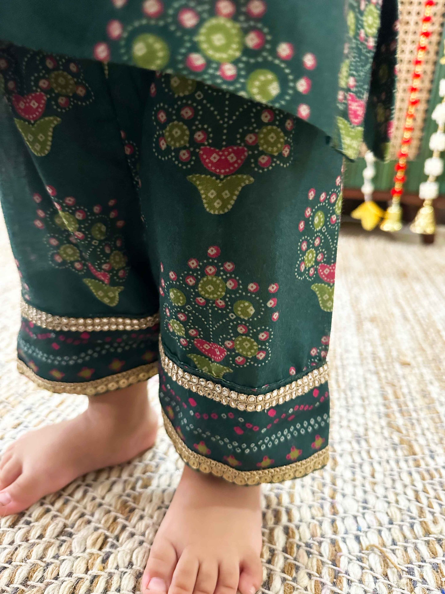 Green Floral Pakistani Kurta set