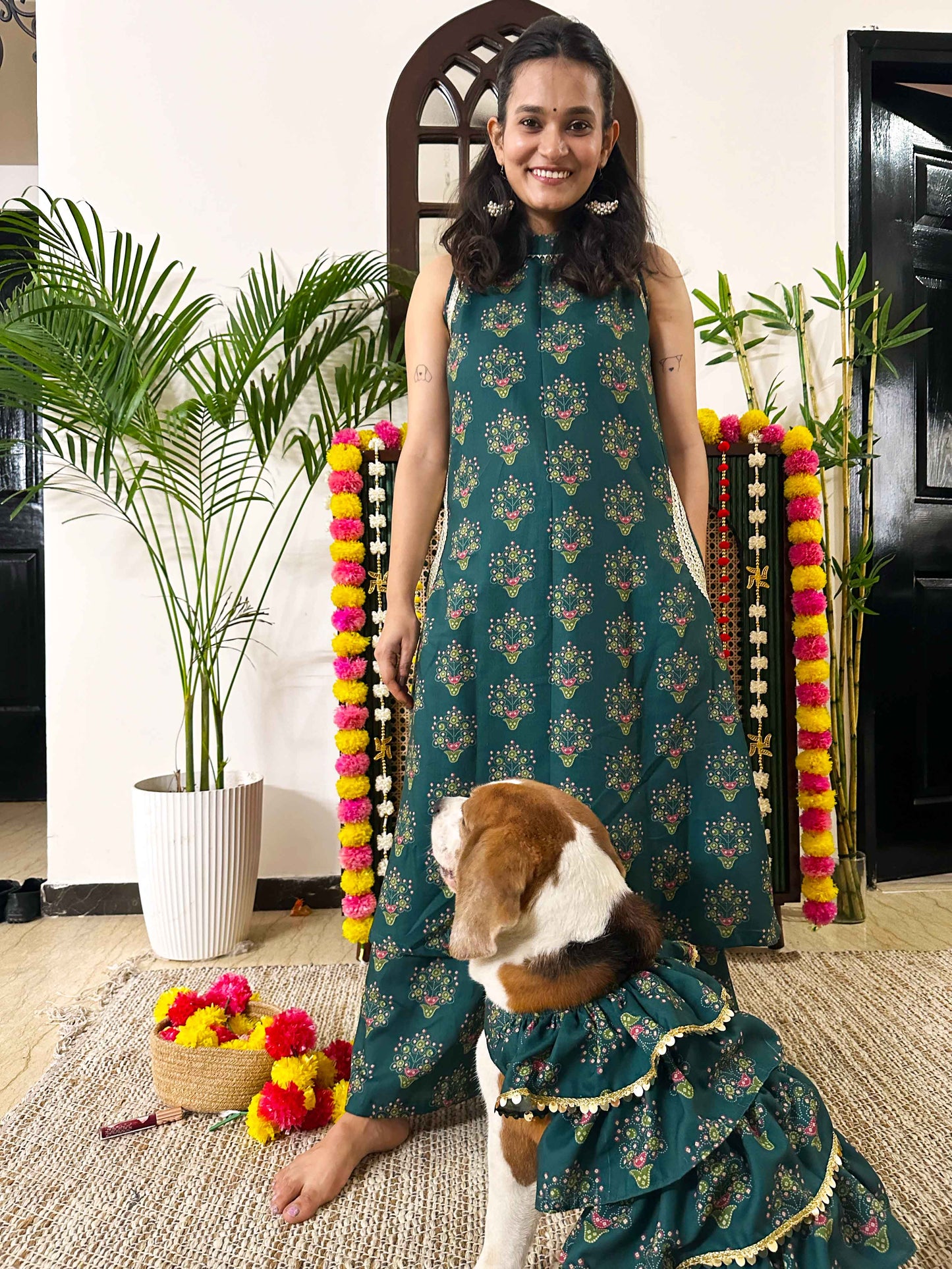 Green Halter Kurta Twinning Set