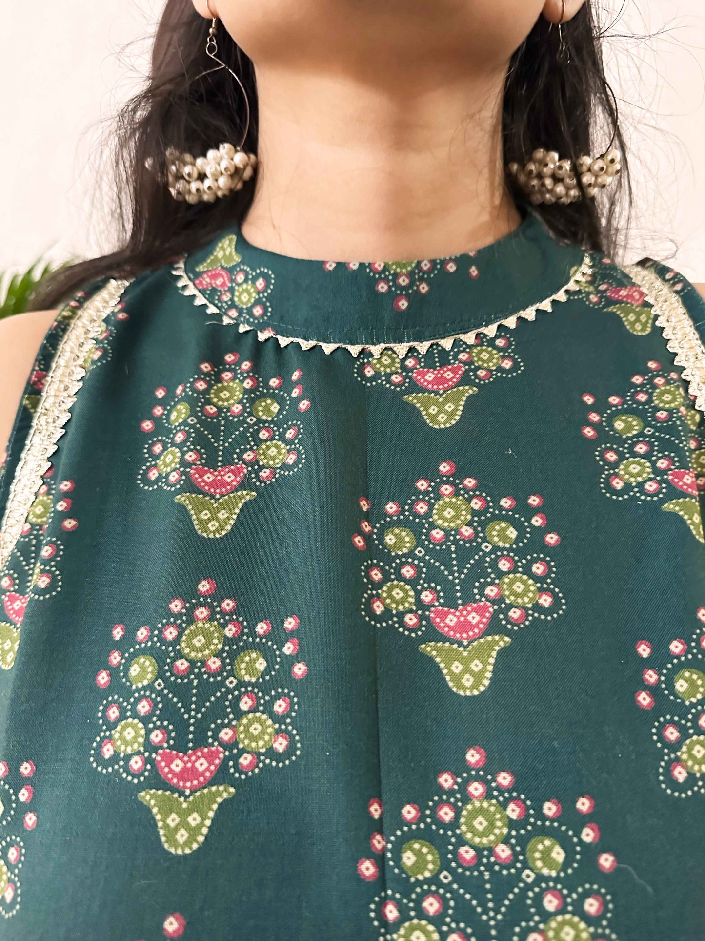 Green Floral Halter Neck Kurta Set