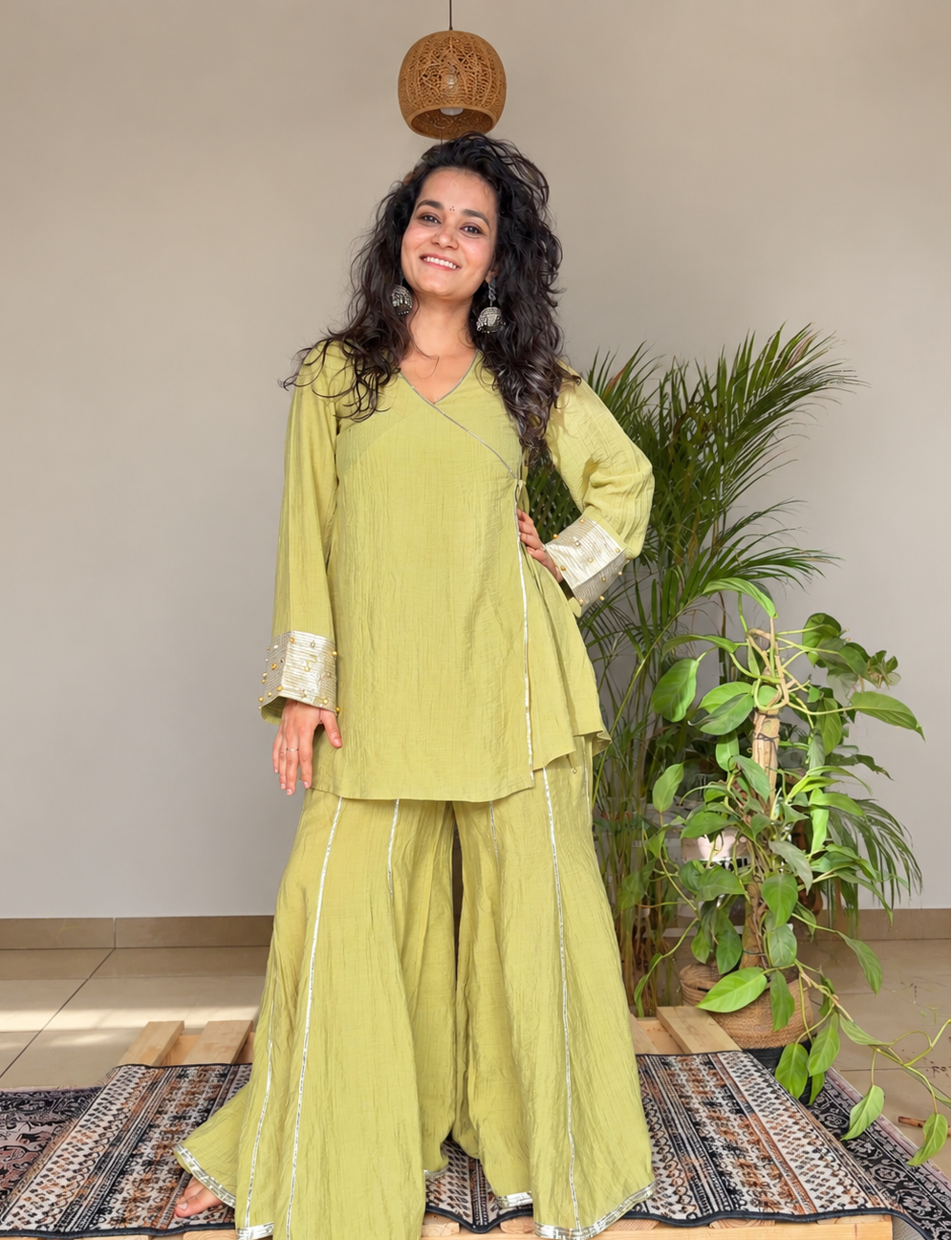 Green Angrakha Kurta Sharara set