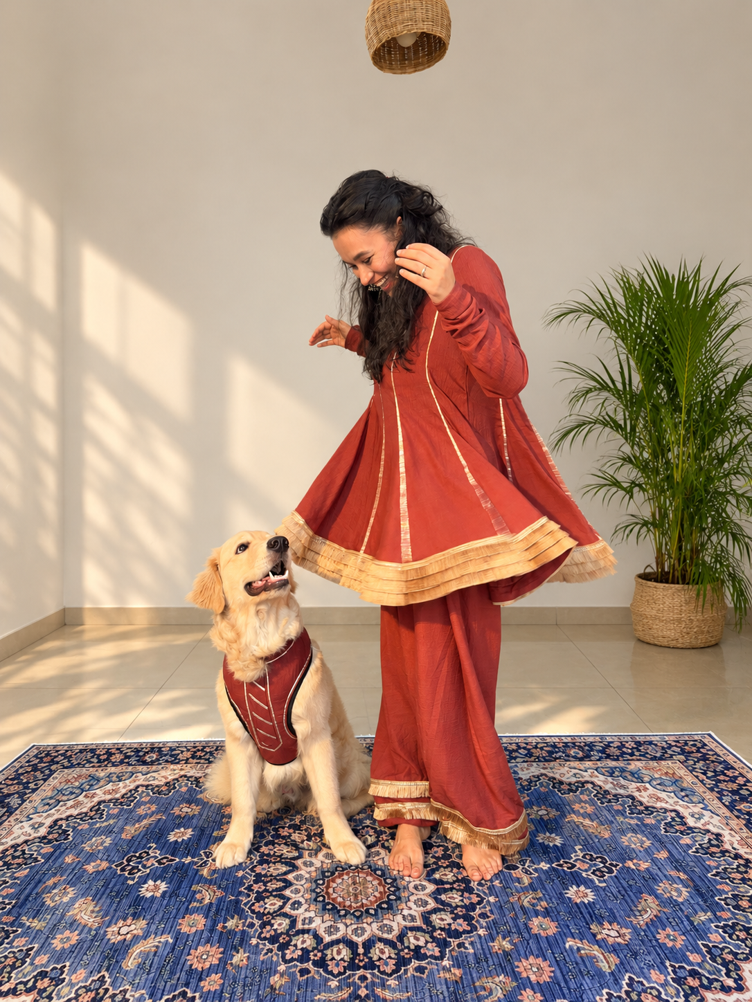 Red Anarkali Harness Twinning set