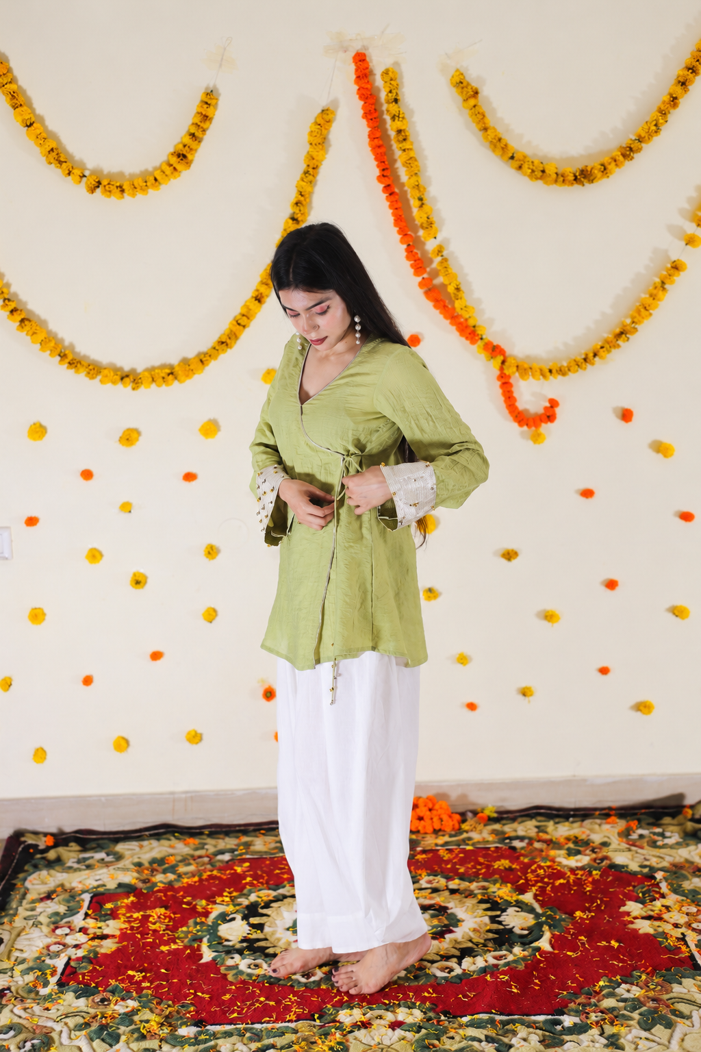 Green Angrakha Kurta set