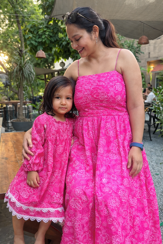 Pink Floral Dress Twinning Set