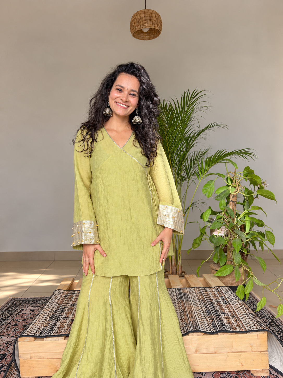 Green Angrakha Kurta Sharara set