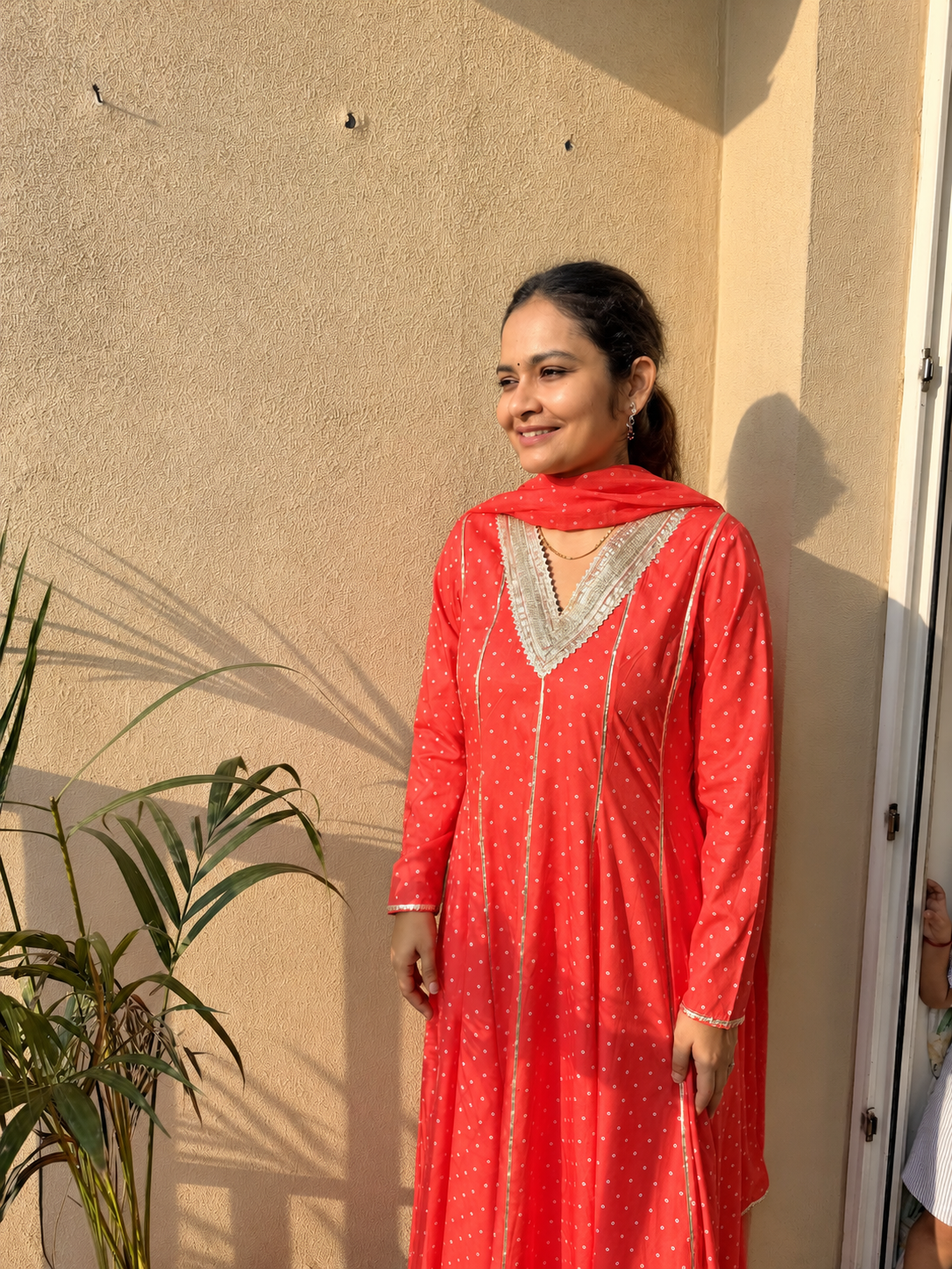 Orange Bandhai Anarkali Suit set
