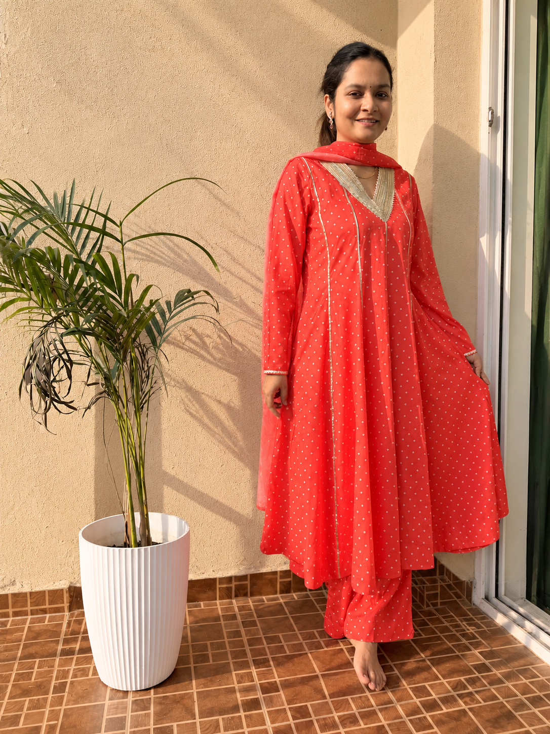 Orange Bandhai Anarkali Suit set
