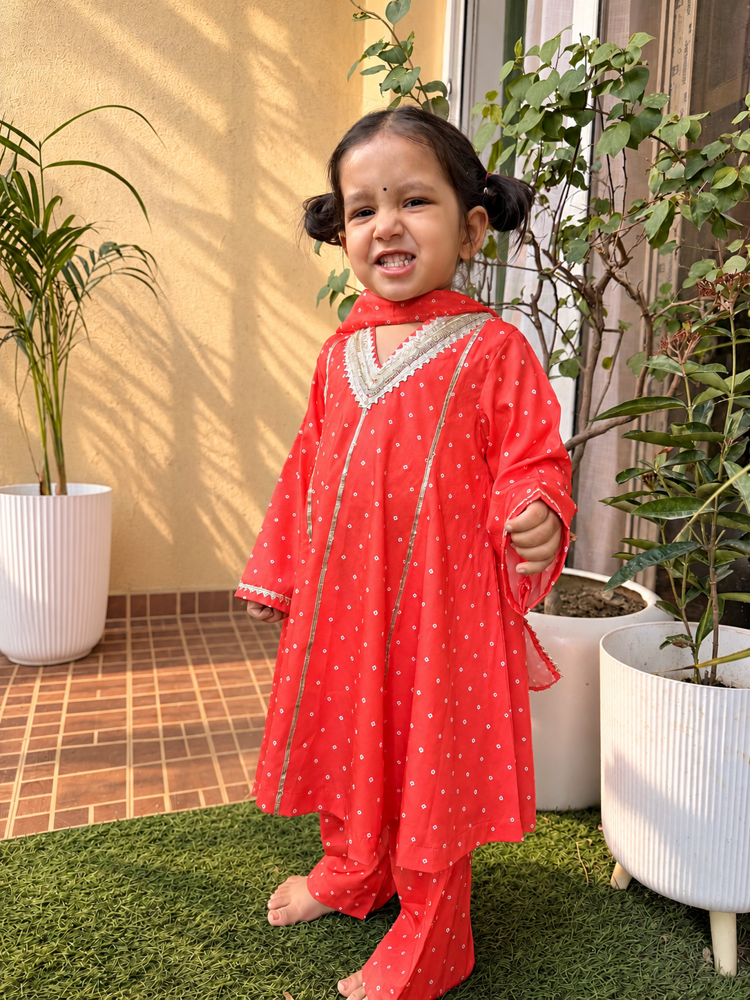 Orange Bandhani Anarkali set