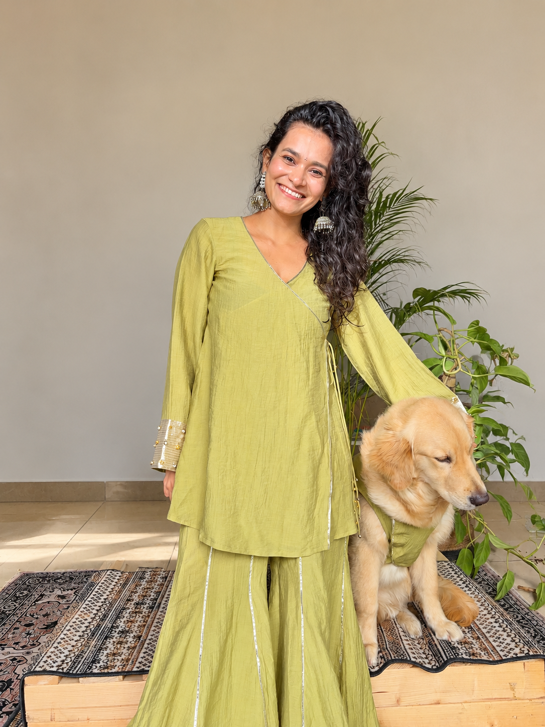 Green Angrakha Sharara Twinning set