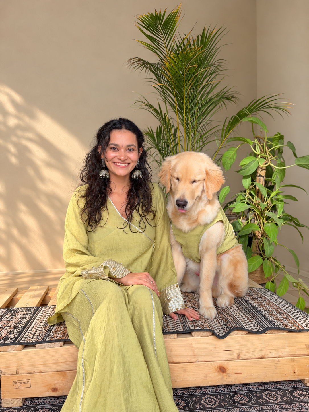 Green Angrakha Sharara Twinning set