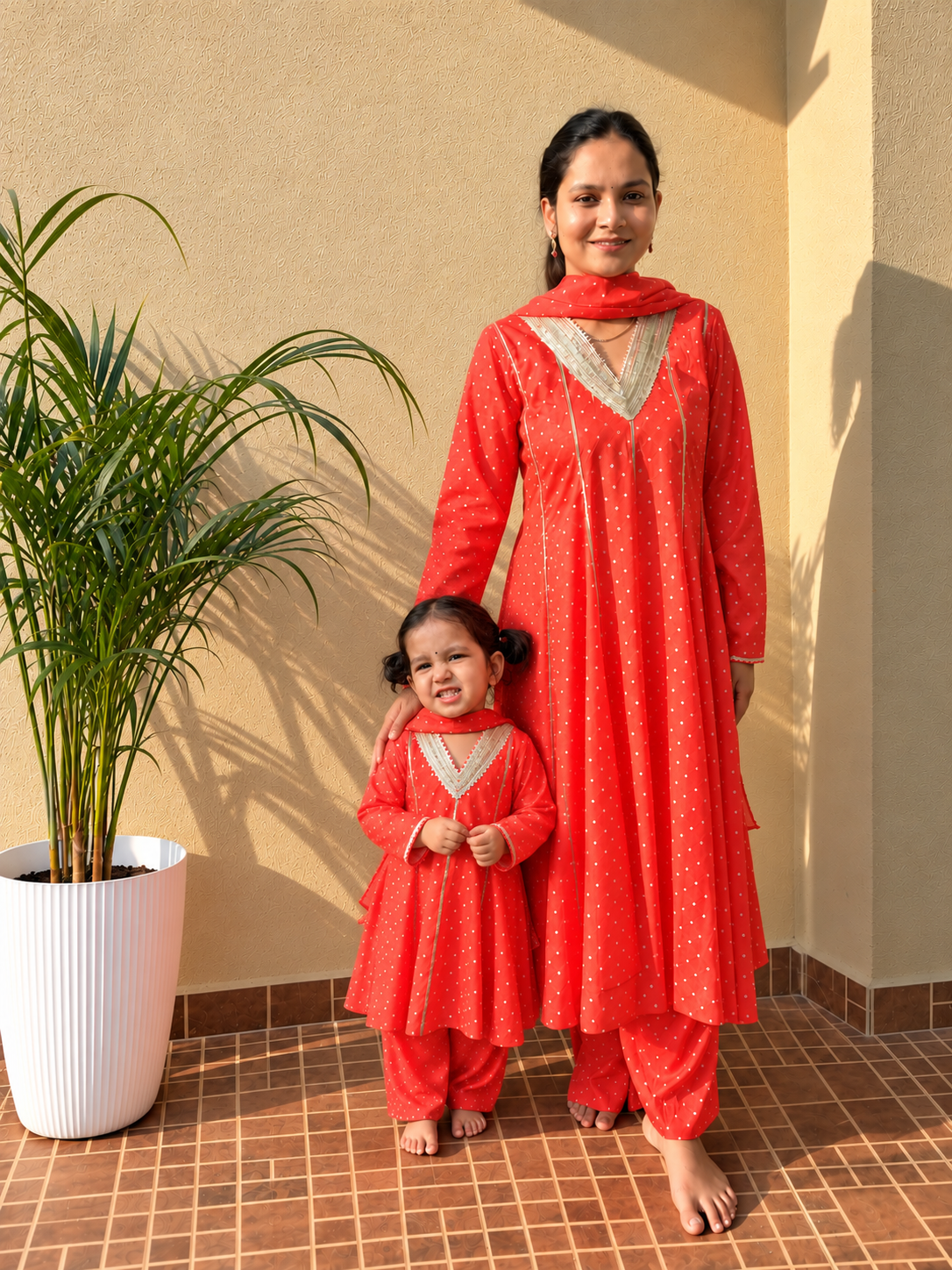 Orange Bandhani Anarkali Twinning set