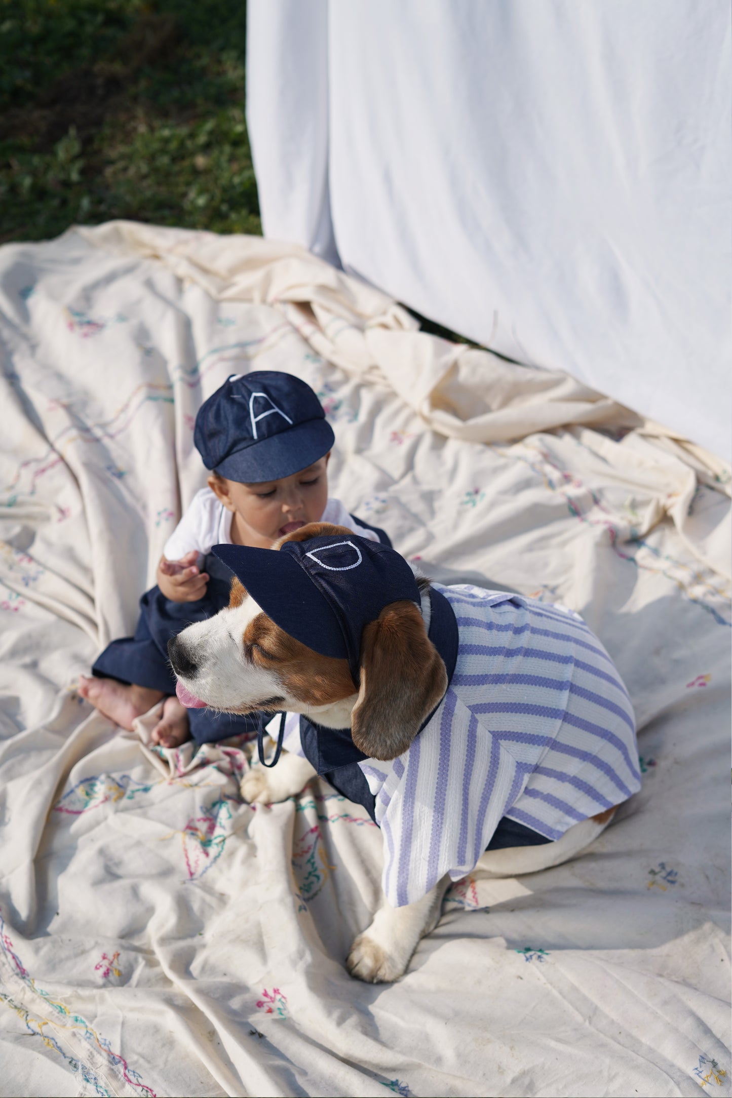 Denim Cap Twinning Set (customised letter)