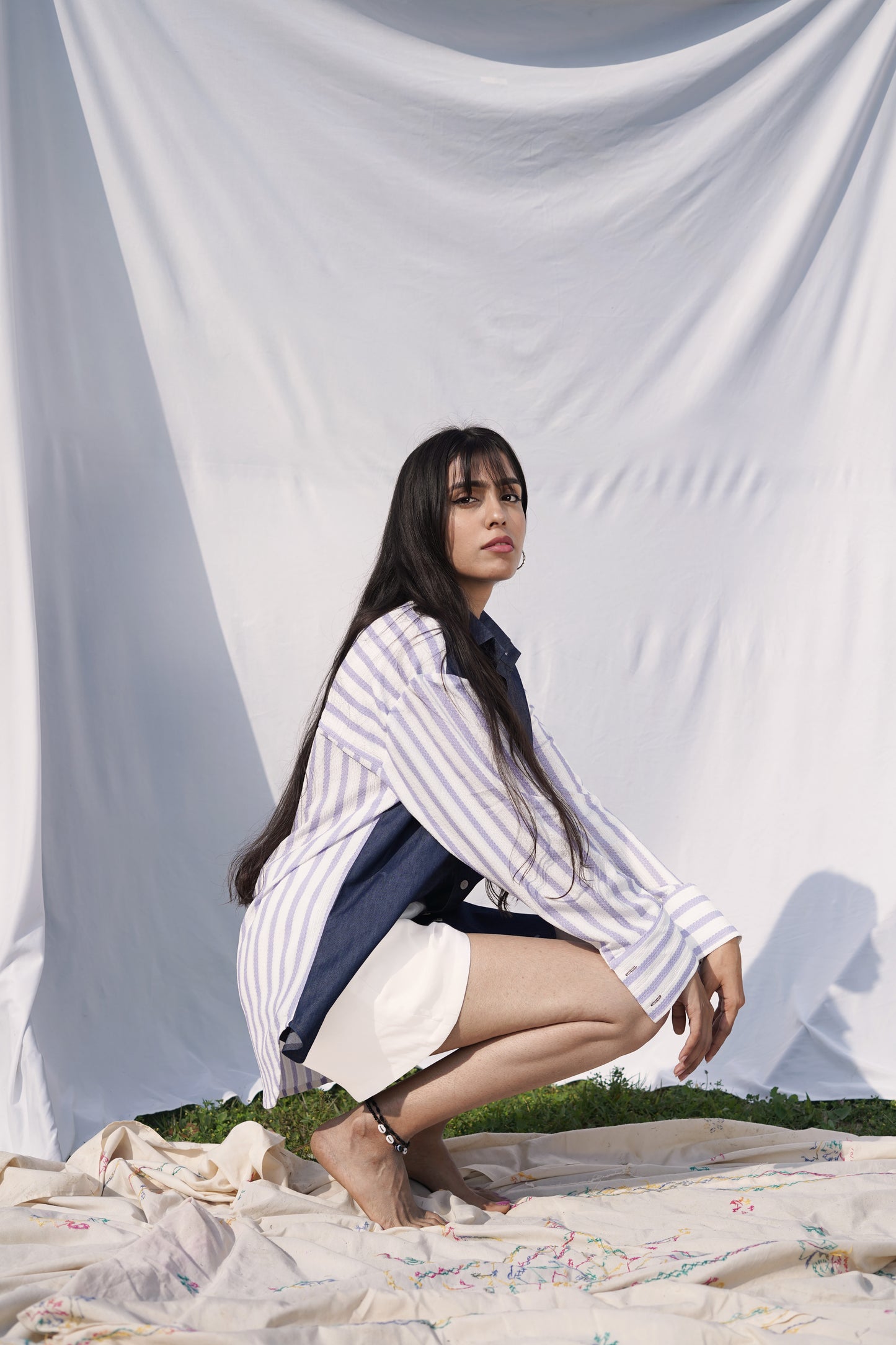 Denim Shirt Short Set
