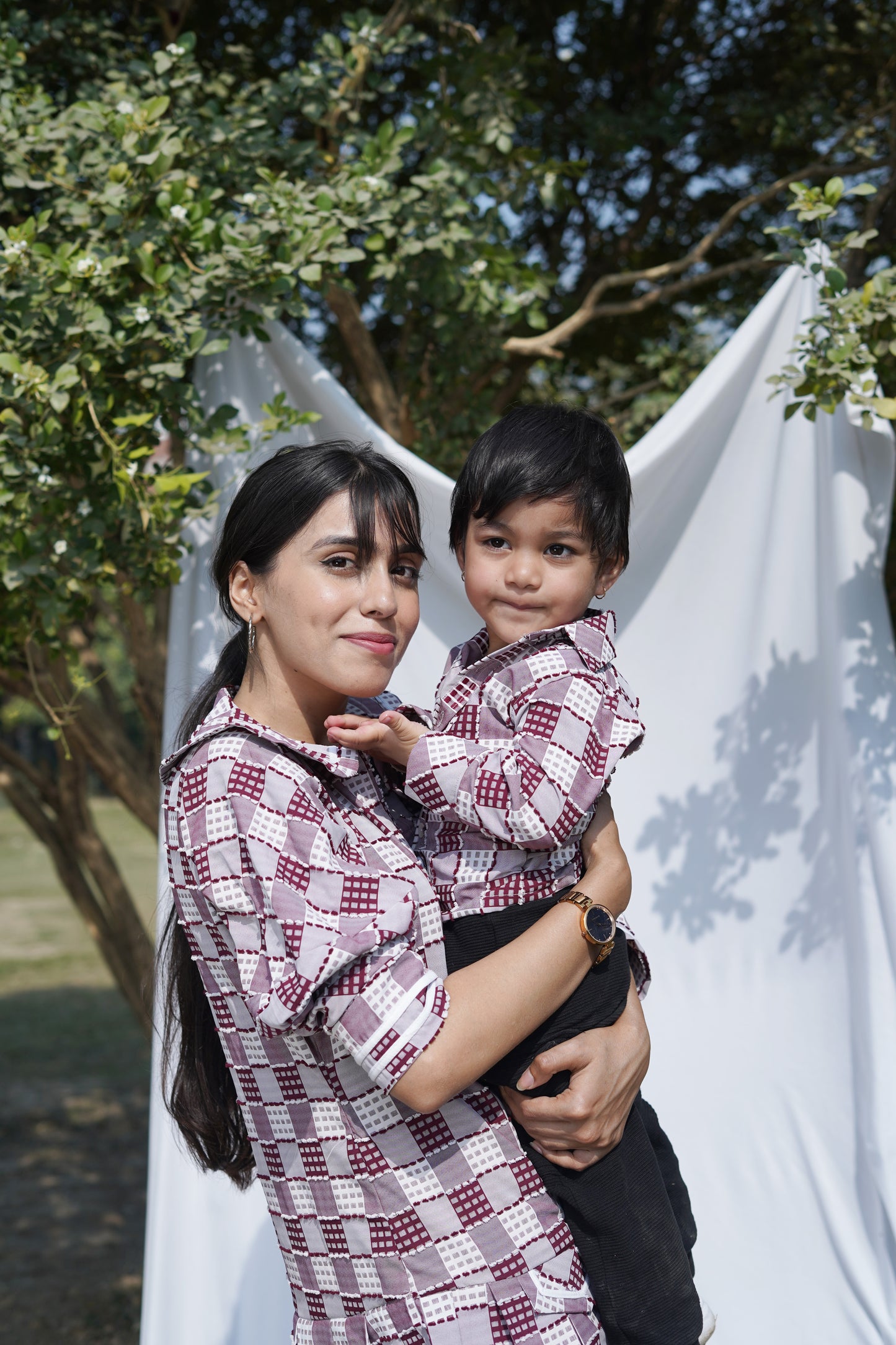 Red Checked Twinning Set