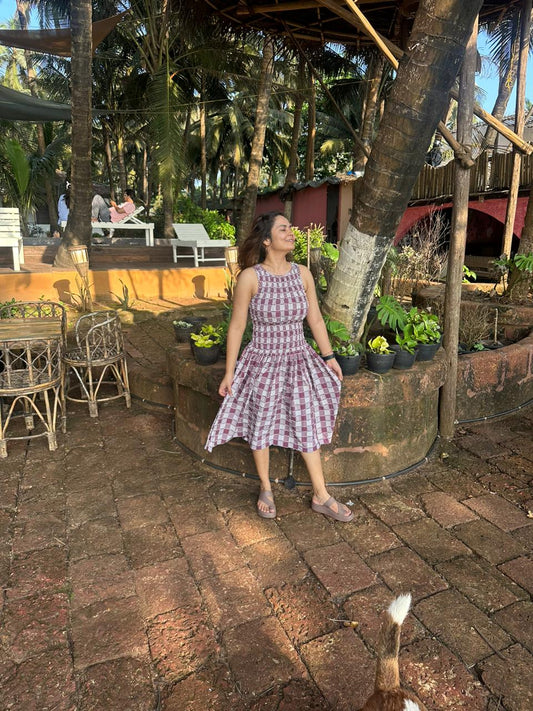 Red checked Rushed Dress