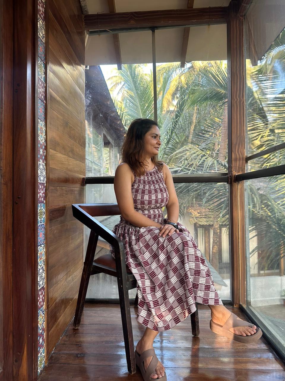 Red checked Rushed Dress