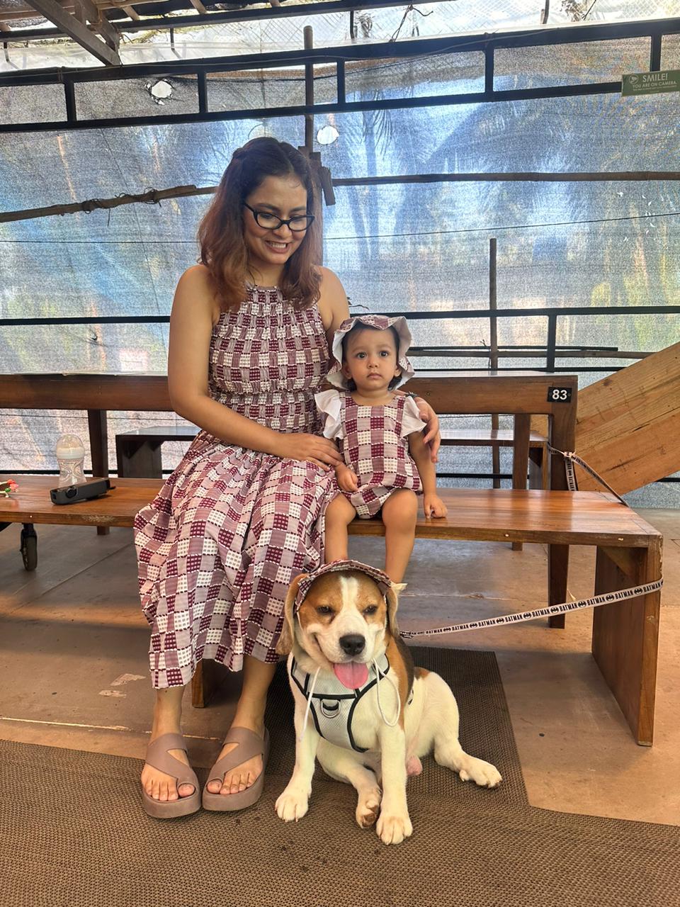 Red Checked Cap Twinning Set