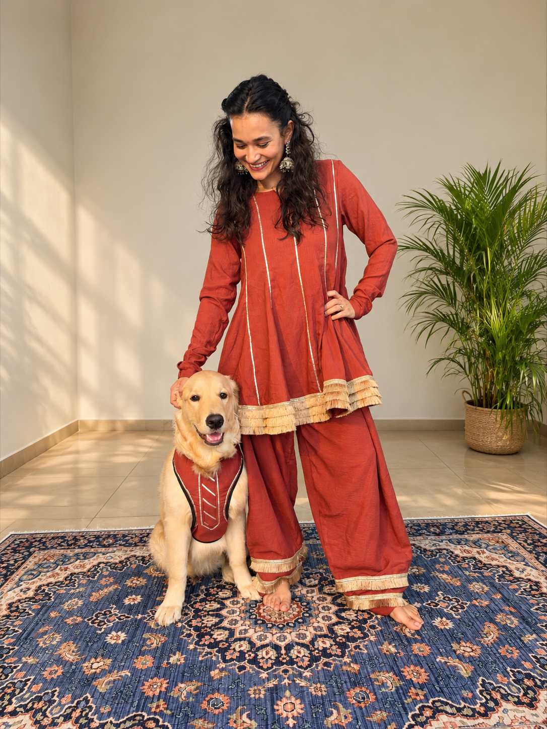 Red Anarkali Harness Twinning set